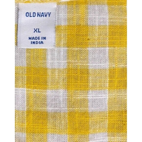 Old Navy Wrap Dress Womens XL Knee Long Sleeve Yellow Gingham Check Cotton - Picture 10 of 16
